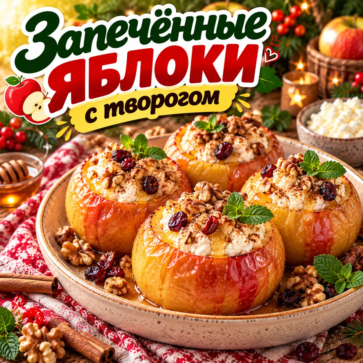 Запечённые яблоки с творогом - рецепт и состав