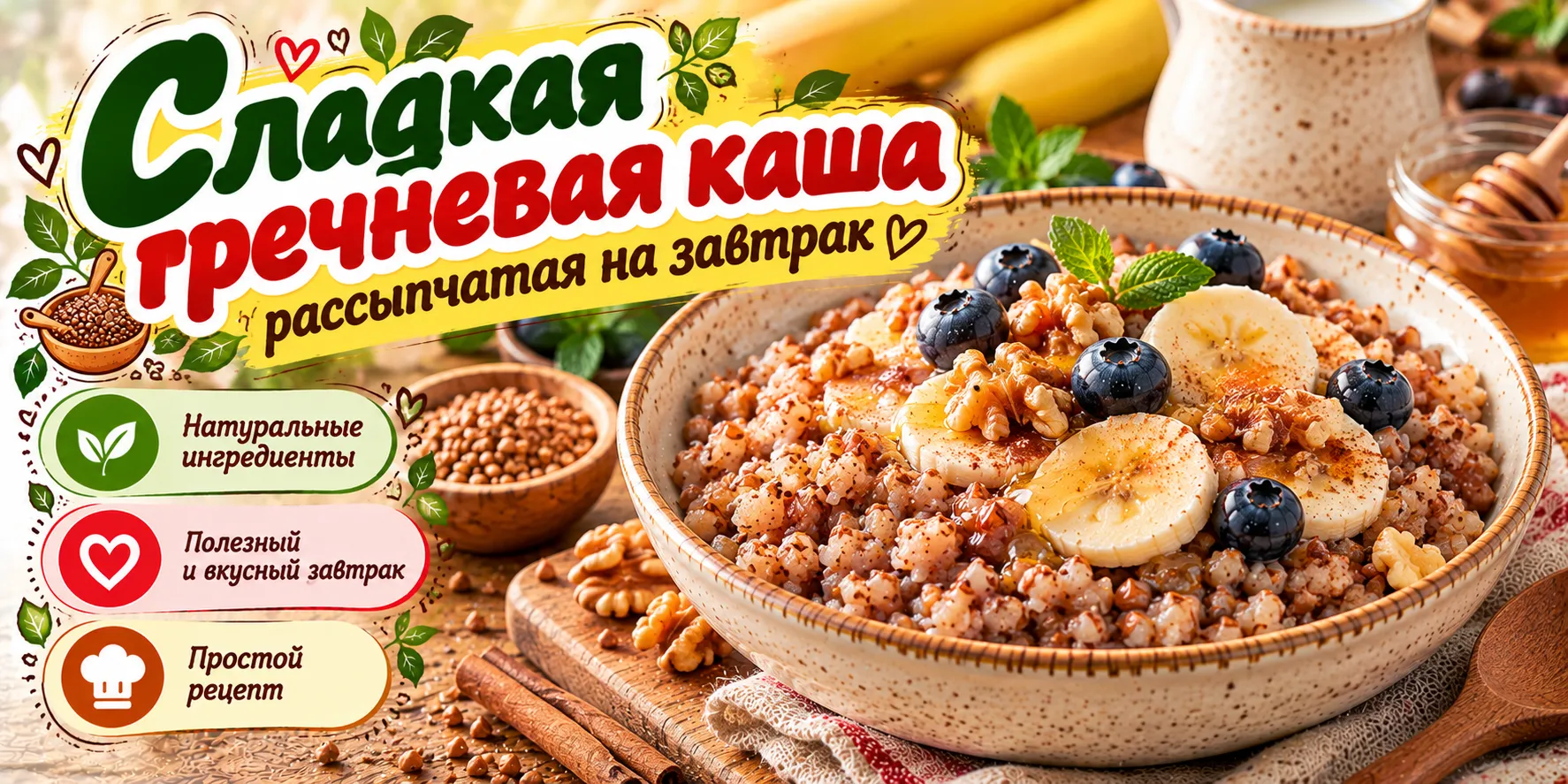 Сладкая гречневая каша рассыпчатая на завтрак