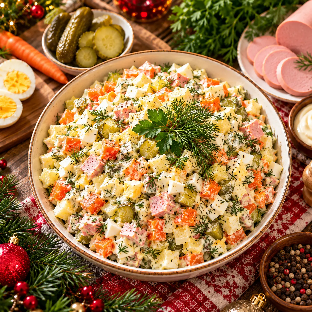 Оливье без горошка - рецепт, состав и приготовление