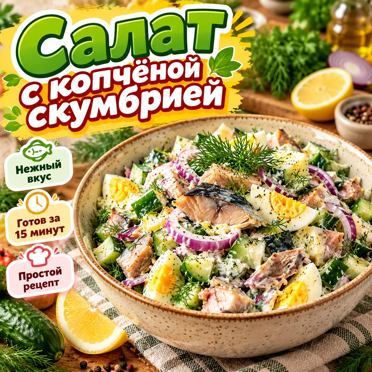 Салат с копчёной скумбрией - рецепт и состав