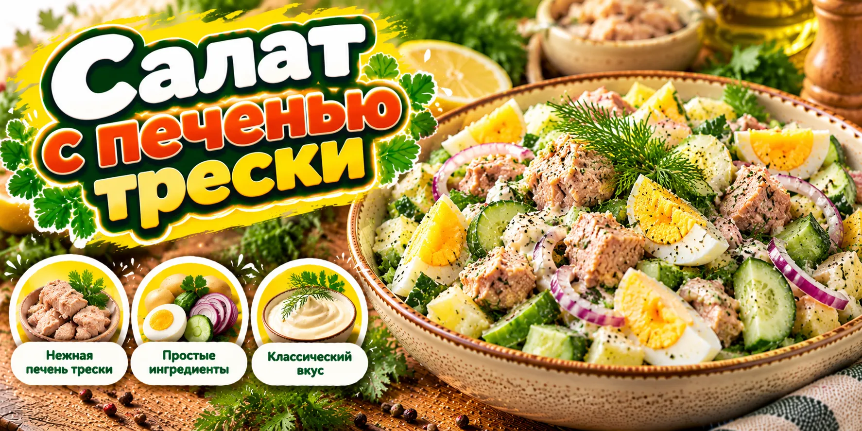 Салат с печенью трески