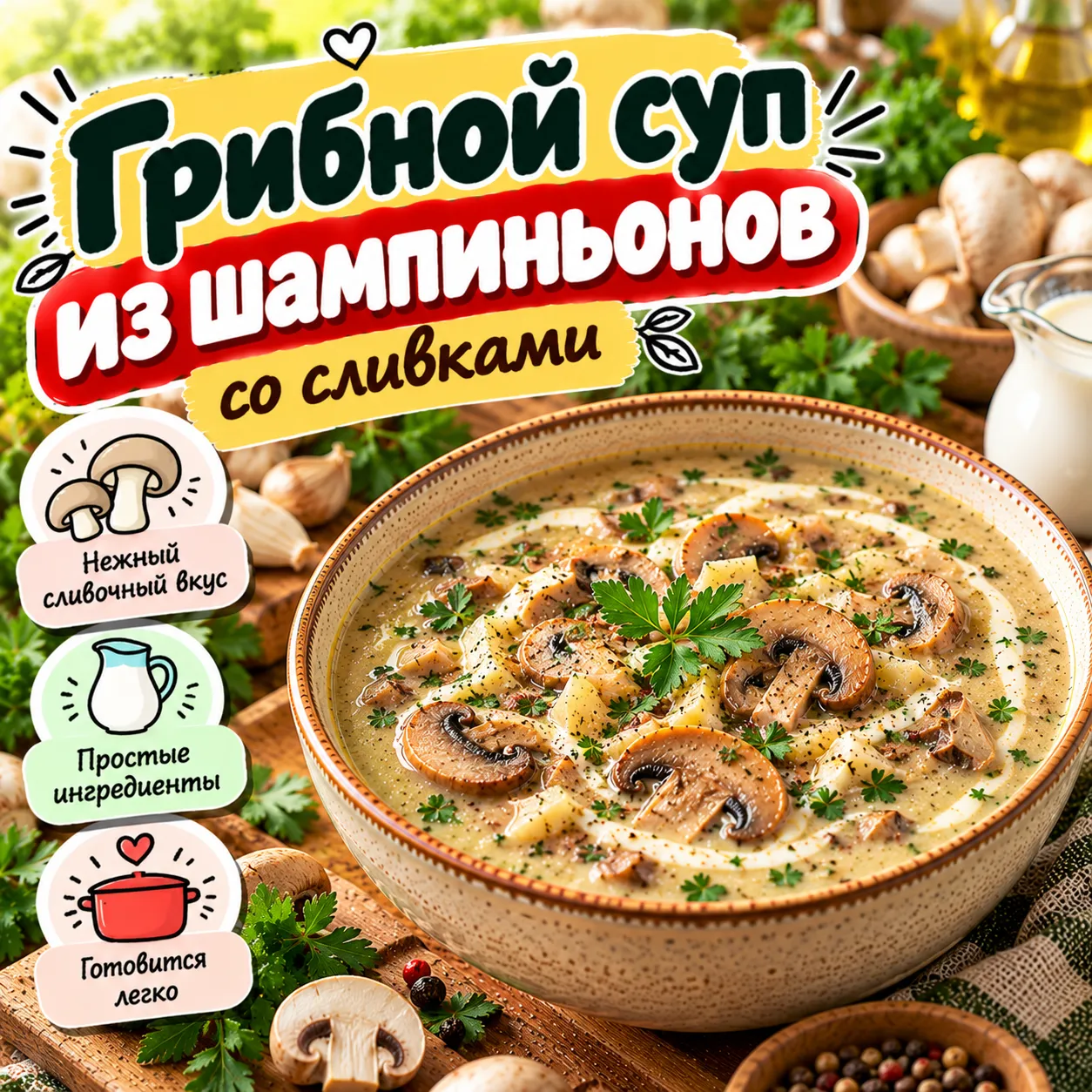 Грибной суп - рецепт, состав и приготовление по шагам