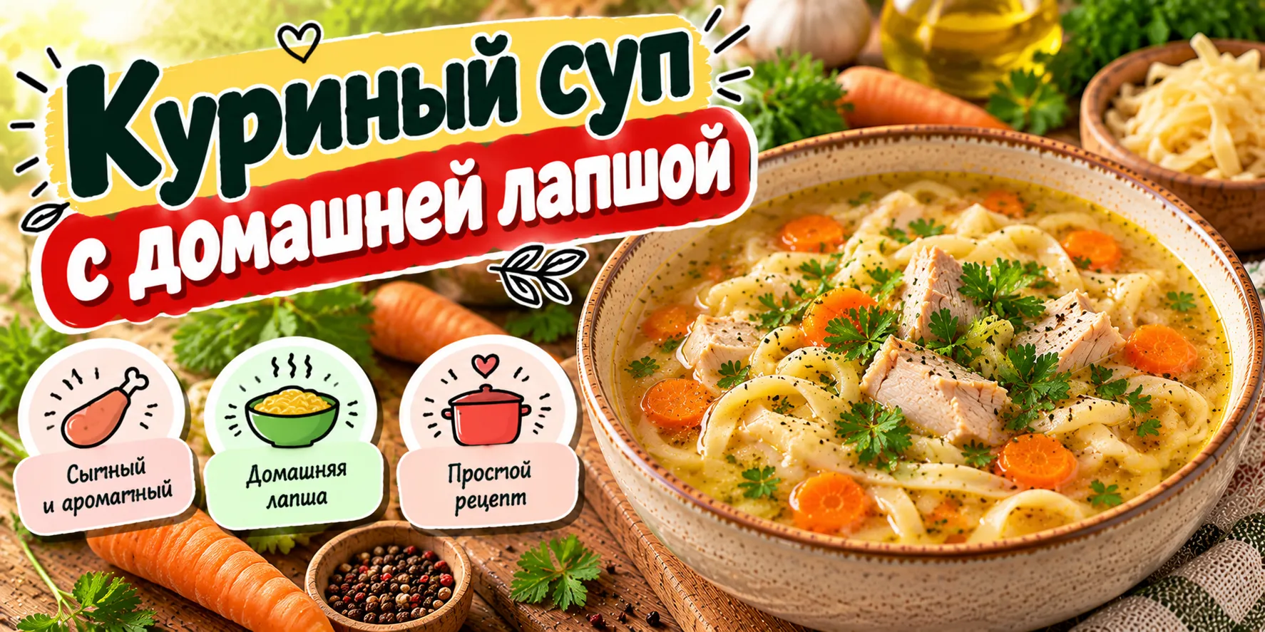 Куриный суп с домашней лапшой