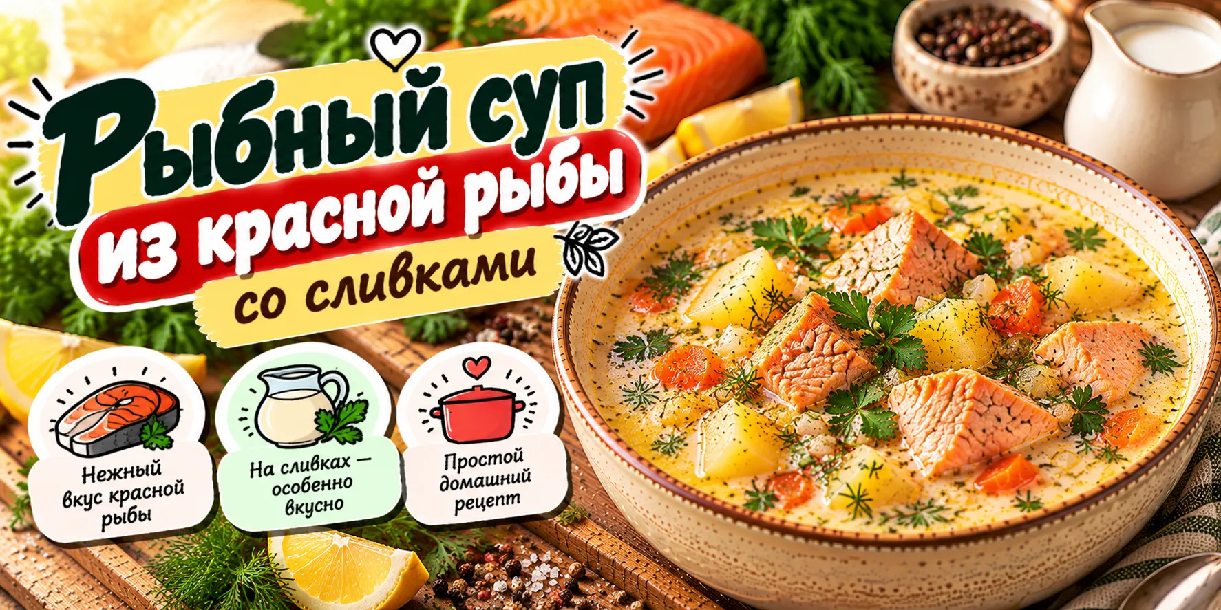 Рыбный суп из красной рыбы со сливками