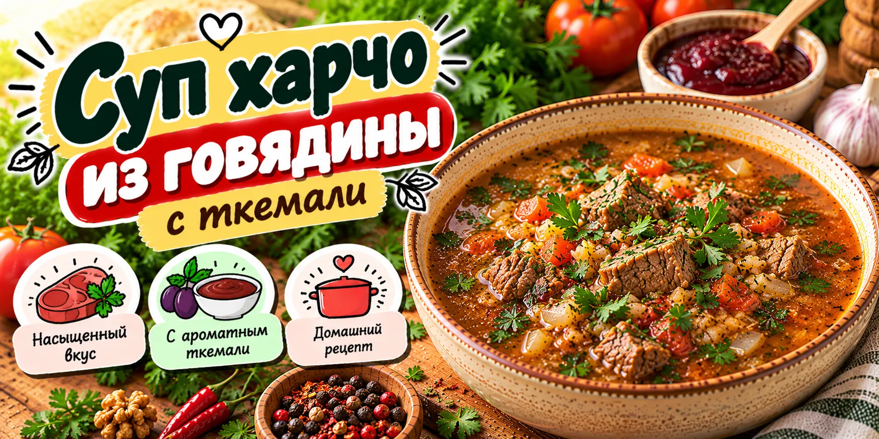 Суп харчо из говядины с ткемали