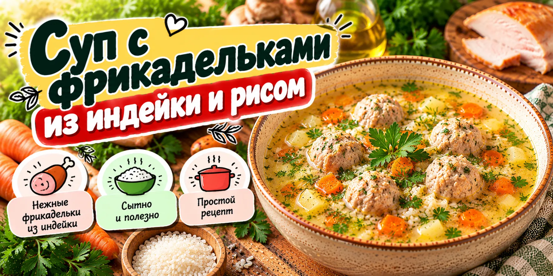 Суп с фрикадельками из индейки и риса