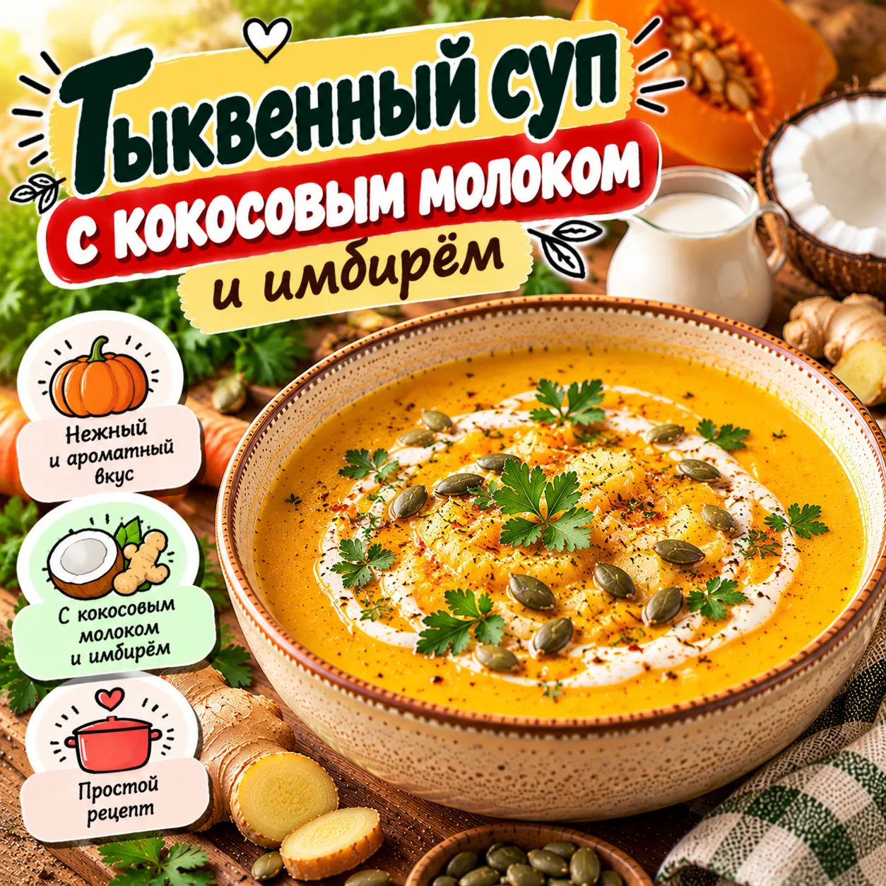 Тыквенный суп - рецепт, состав и приготовление по шагам