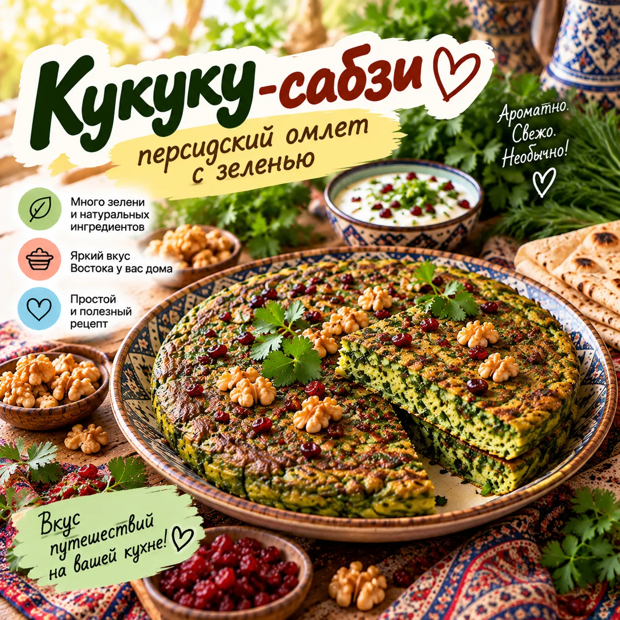 Кукуку-сабзи - рецепт, состав и приготовление по шагам